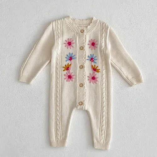 Body tricoté pour nouveau-né fille, couleur unie, ajouré, manches longues, automne, printemps, combinaison tricotée pour bébé fille