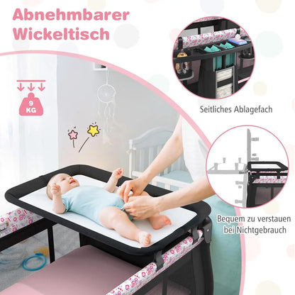 5-in-1 Travel Cot with Mattress,with Adjustable Canopy,with Changing Mat,Music Box & Carry Bag,up to 15 kg Load Capacity