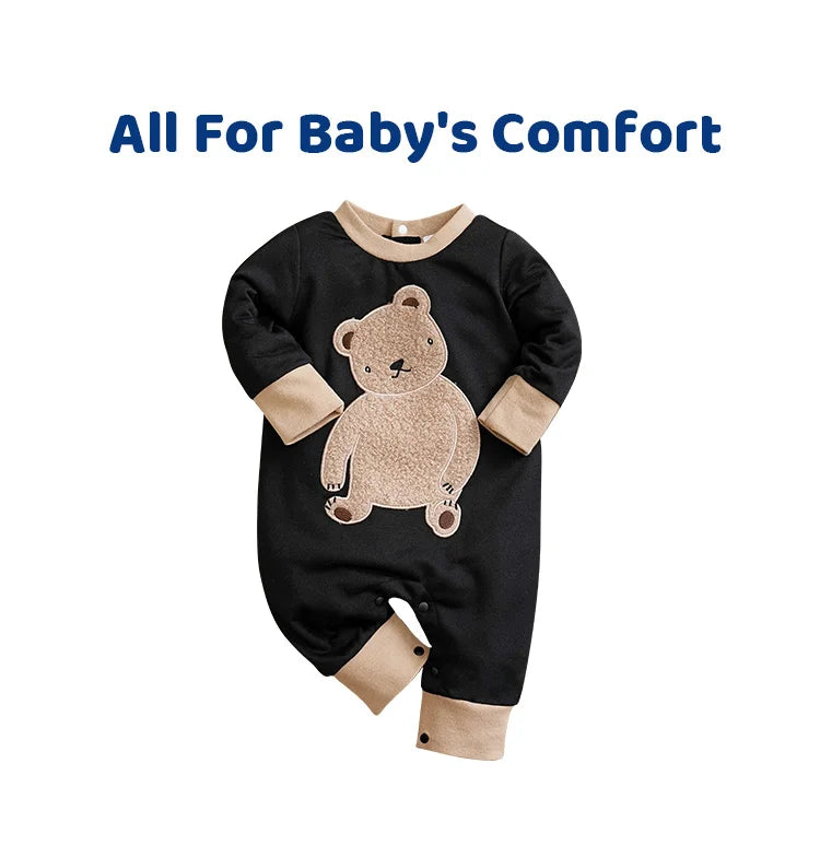Body bébé à manches longues et courtes brodé en peluche pour garçons et filles, motif ours en peluche mignon, printemps et automne