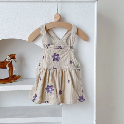 Vêtements printemps-automne pour bébé fille, robe à bretelles pour enfants, broderie florale, jolie feuille de lotus, vêtements pour nouveau-né