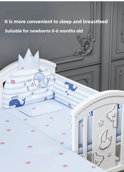 2025New Solid Wood Baby Crib Movable Splicing Bed Multifunctional Baby Rocking Bed Adjustable Guardrail Height with Mosquito Net