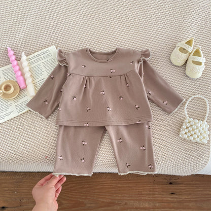 IG Fashion Vêtements pour nouveau-nés Pyjama pour bébé Garçon Fille Imprimé Cerise Manches Longues Chemise + Pantalon Vêtements de Nuit Ensemble Deux Pièces 0-2 ans