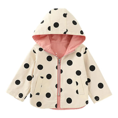 Veste bébé bébé fille coupe-vent printemps et automne nouvelle veste à capuche double face à pois pour enfants veste bébé garçon