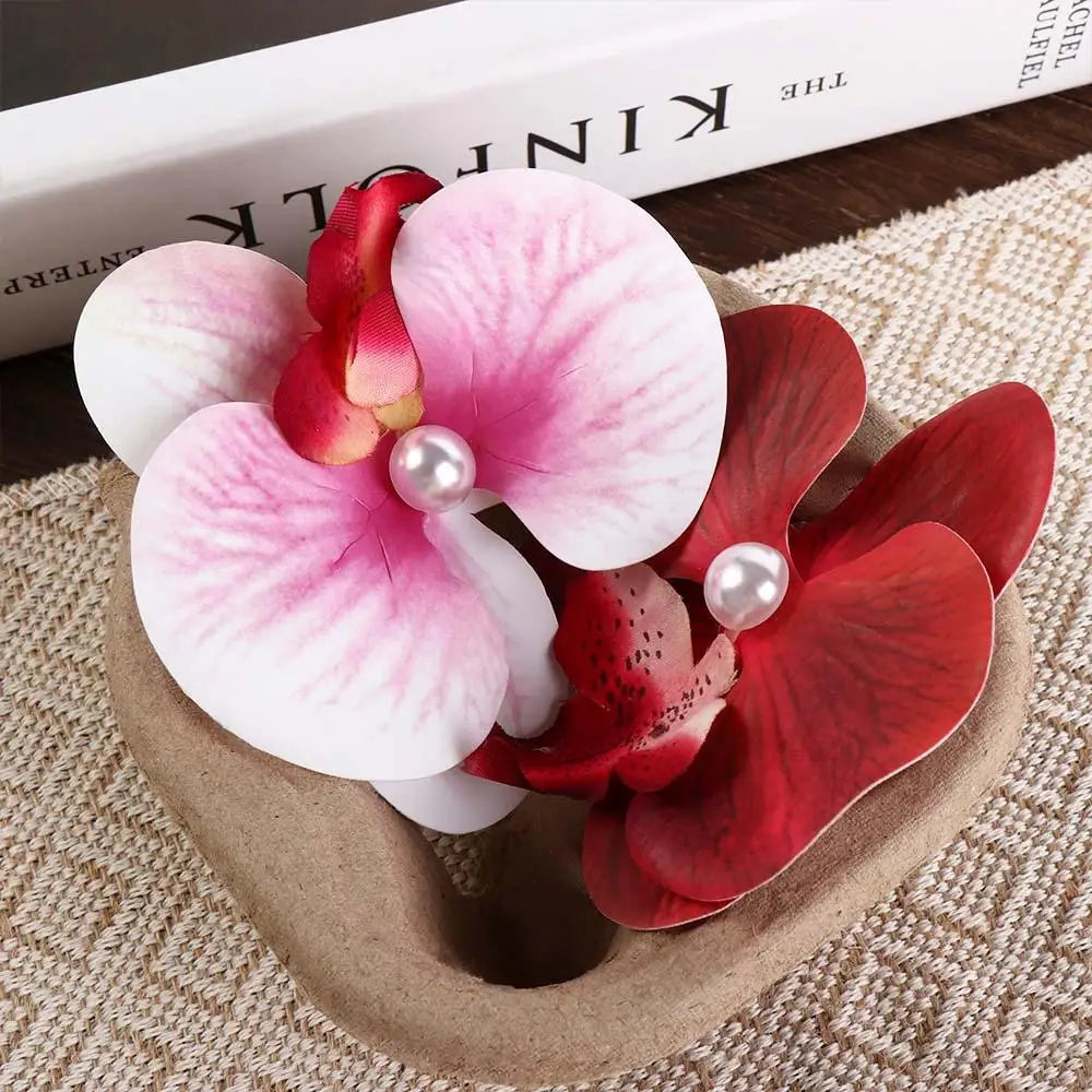 Pince à cheveux en tissu avec fleur, orchidée papillon, style coréen, épingle à cheveux en forme de fleur, accessoires pour cheveux féminins, pince à cheveux en perles pour fille, bord de mer