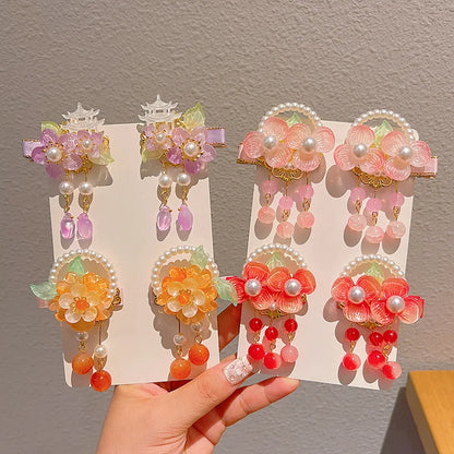 Children's Antique Style Tassel Hair Clip Headwear for Girls Hanfu Flower Hair Clip for Girls Bangs Hair Accessory