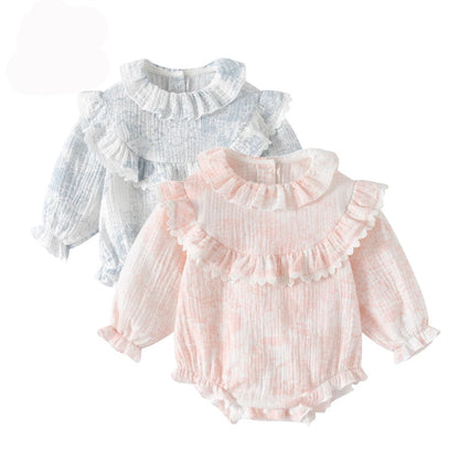Barboteuse pour bébé fille, barboteuse à volants, col à volants, motif floral, vêtements de princesse pour nouveau-né