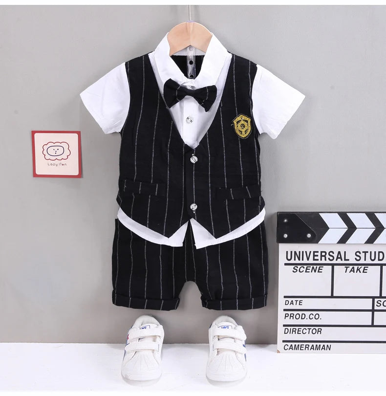 Ensembles de vêtements pour bébés IENENS pour garçons, robe formelle, chemise d'été + short, tenues à manches courtes pour enfants, vêtements de fête d'anniversaire pour tout-petits