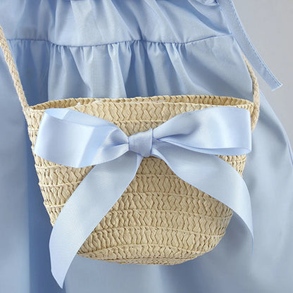 Robe d'été pour bébé fille, tenue de plage, style coréen, simple, bleue, sans manches, pour enfant, paquet gratuit (9 mois à 3 ans)