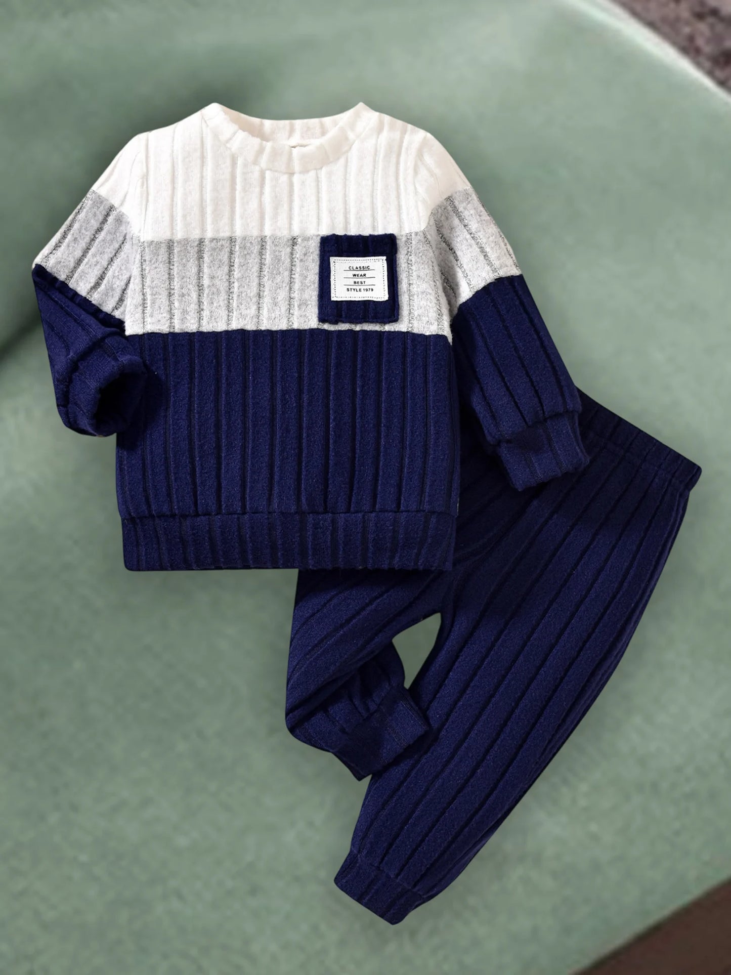 VISgogo Ensemble de vêtements 2 pièces pour garçons de 0 à 3 ans, pull à manches longues et col rond, couleur unie, pantalon