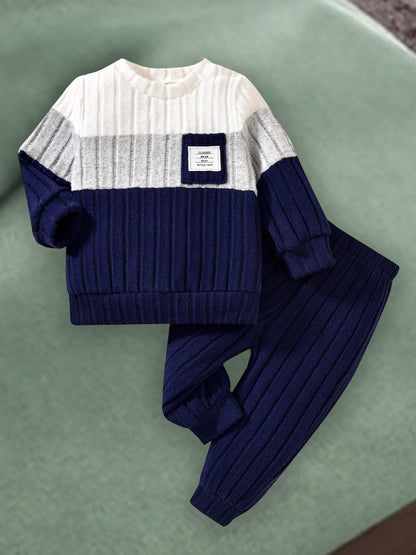 VISgogo Ensemble de vêtements 2 pièces pour garçons de 0 à 3 ans, pull à manches longues et col rond, couleur unie, pantalon