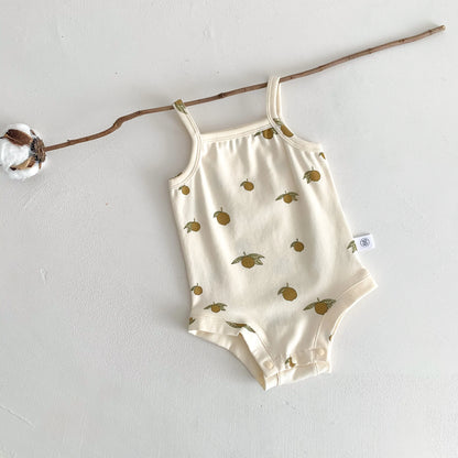 1688 Ins Style Été Bébé Coton Barboteuse Filles Sans Manches Motif Fruits Bonne Élasticité 0-2 Ans Combinaison Vente Chaude