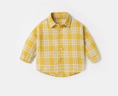 T-shirts printemps-automne pour bébés garçons, en coton à carreaux, manches longues, col rabattu, vêtements d'extérieur pour nouveau-nés