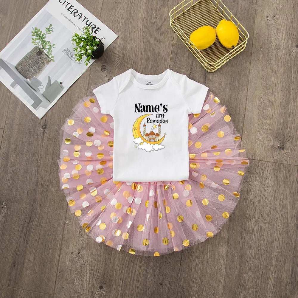 Costume personnalisé pour bébé fille, robe tutu, tenue de l'Aïd Ramadan pour bébé et tout-petit