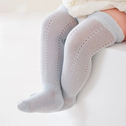 Lot de 5 paires de chaussettes longues ajourées pour bébé, en maille respirante, en coton, princesse, sans os, montantes, fines, pour nouveau-né, de 0 à 2 ans