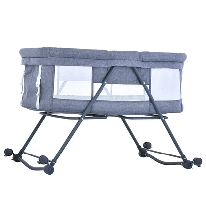 UBRAVOO Baby Grab-and-go Travel Cot  with Mattress & Silent Wheels,  Rocking Crib Convertible, XYT-001