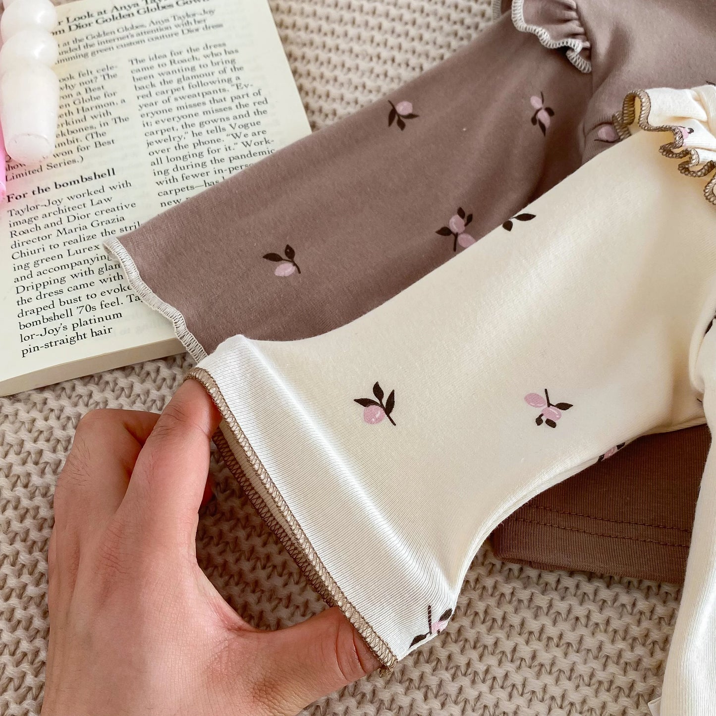 IG Fashion Vêtements pour nouveau-nés Pyjama pour bébé Garçon Fille Imprimé Cerise Manches Longues Chemise + Pantalon Vêtements de Nuit Ensemble Deux Pièces 0-2 ans