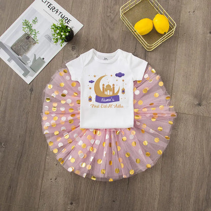 Costume personnalisé pour bébé fille, robe tutu, tenue de l'Aïd Ramadan pour bébé et tout-petit