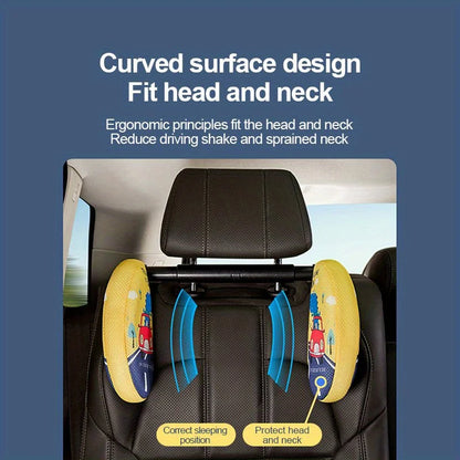 Car Headrest Pillow for Kids, Cartoon Road Pal Headrest, Adjustable Car Seat Head Neck Support, U Shaped Car Sleeping Pillow