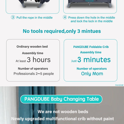PANGDUBE Multifunctional Baby Crib 120*60cm Baby Bed, Baby Rocker, Diaper Changing Table 0 ~ 6 Years Old Baby Cot