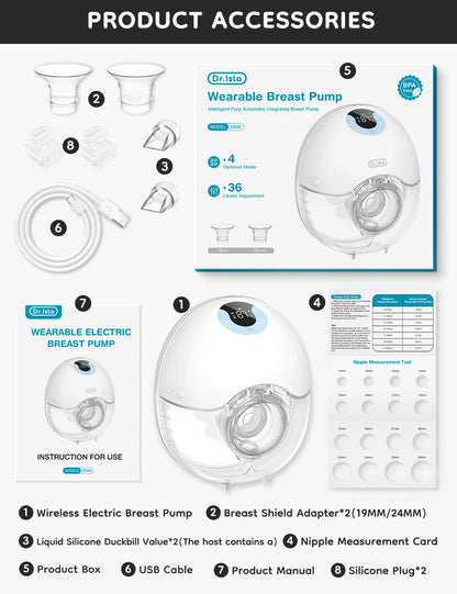 1PCS Wearable Electric Breast Pump 4Modes & 36Levels Comfort Milk Collector Portable Electric Breast Pump BPA FREE 210Ml