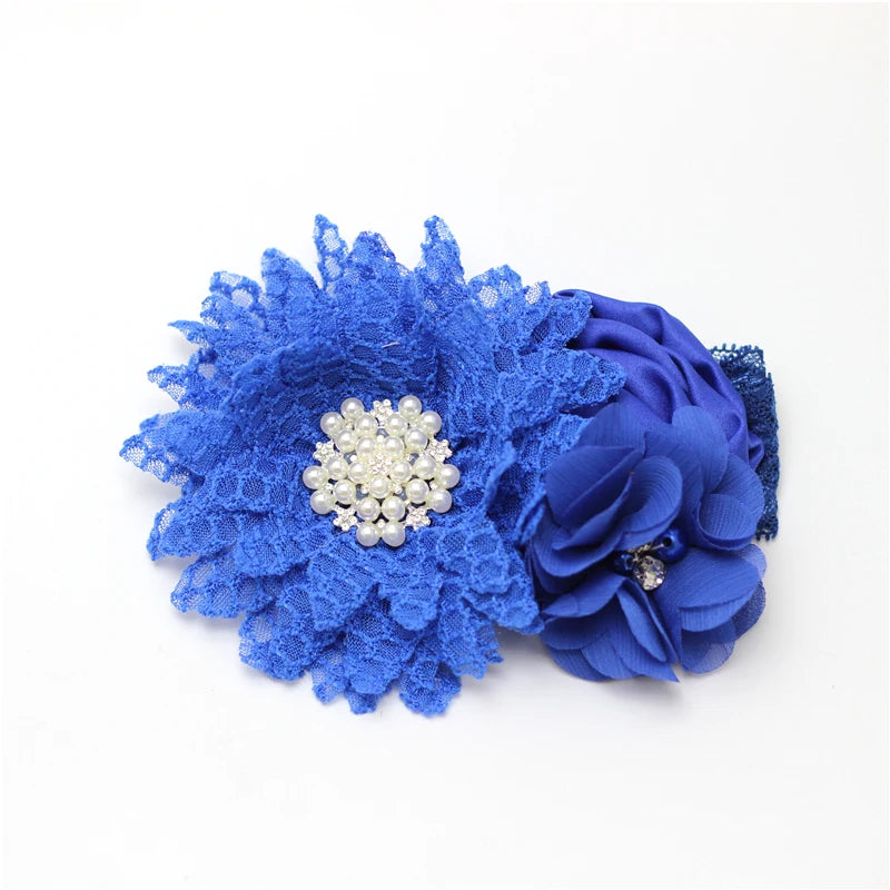 Baby Birthday Headband Photo Props Headwear Chiffon Flower with Diamond Lace Wide Headband for Baby Girls Headwrap Infant Turban