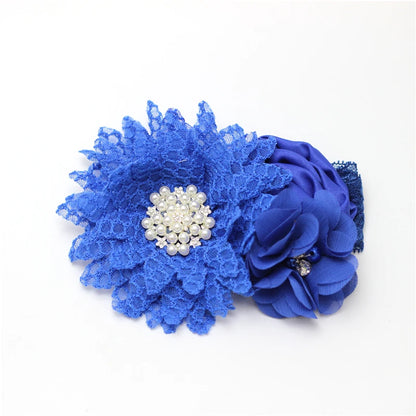 Baby Birthday Headband Photo Props Headwear Chiffon Flower with Diamond Lace Wide Headband for Baby Girls Headwrap Infant Turban