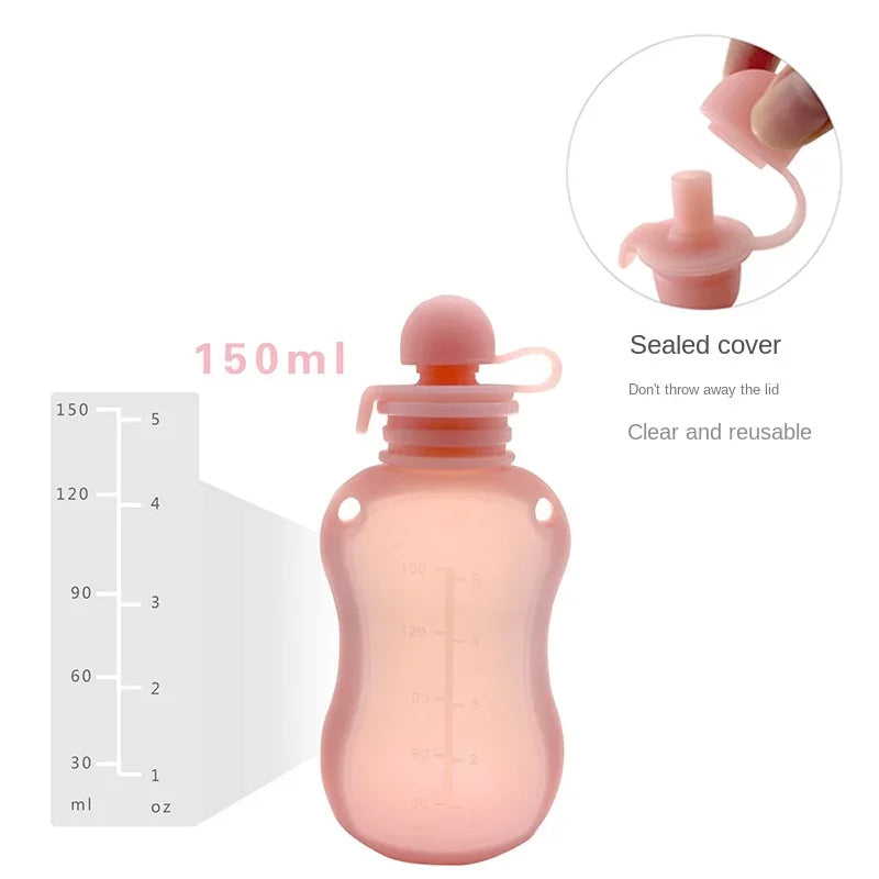 Sac de conservation du lait maternel réutilisable en silicone, anti-fuite, sucable, sans BPA, pour l'alimentation de bébé, le stockage des aliments et l'allaitement.
