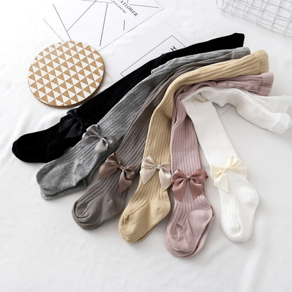 Collants pour nourrissons, nouveau-nés, tout-petits, en coton, pour enfants, printemps-automne, jolis collants en maille avec nœud papillon