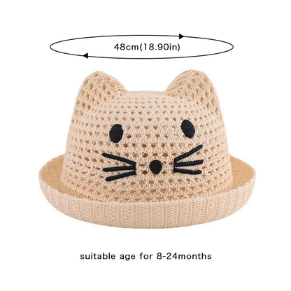 Summer Baby Straw Hat Cute Cat Ear Infant Toddler Mesh Breathable Bucket Hat Outdoor Beach Boy Girl Panama Sun Cap