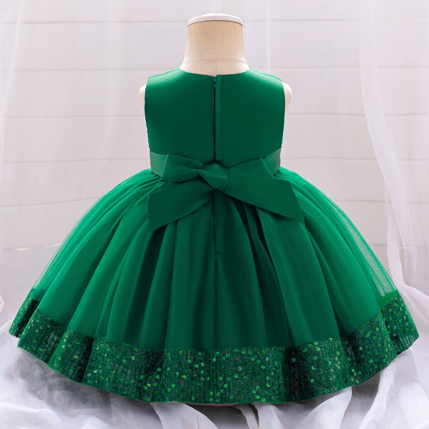Robe de soirée à paillettes pour petite fille, tenue de bal de fin d'année, de mariage, de Noël, de 1er anniversaire, avec nœud, tenue de princesse en dentelle pour demoiselle d'honneur