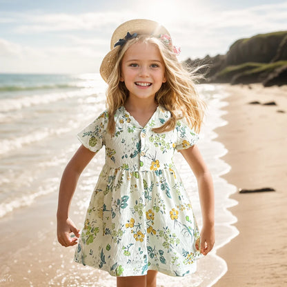 Robe d'été à manches courtes en coton pour petites filles, tenue de vacances, Sanlutoz Notely