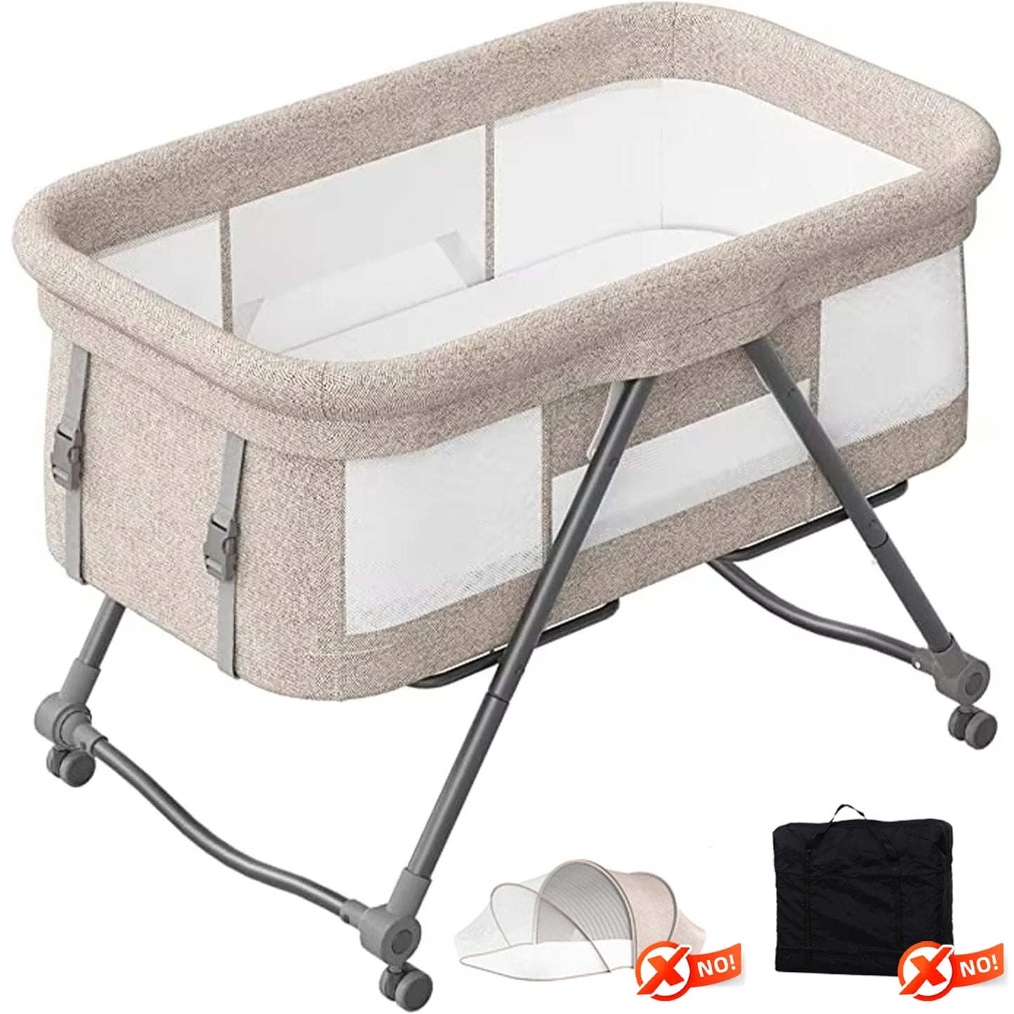 UBRAVOO Baby Grab-and-go Travel Cot  with Mattress & Silent Wheels,  Rocking Crib Convertible, XYT-001
