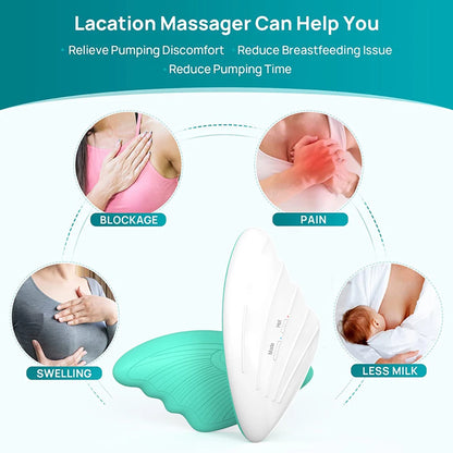 Masseur d'allaitement chauffant, masseur électrique en silicone souple pour les seins obstrués, améliore le flux de lait post-partum.