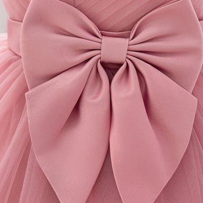 Robe de soirée à paillettes pour petite fille, tenue de bal de fin d'année, de mariage, de Noël, de 1er anniversaire, avec nœud, tenue de princesse en dentelle pour demoiselle d'honneur