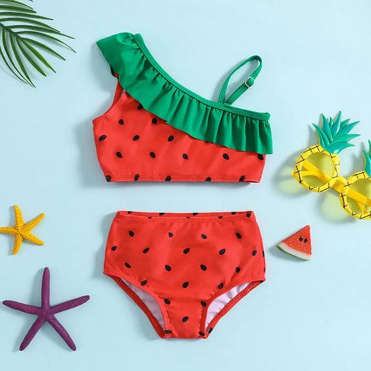 Ensemble bikini de plage pour enfants, joli maillot de bain pastèque et ananas à motif fruité, haut dos nu et bas assortis