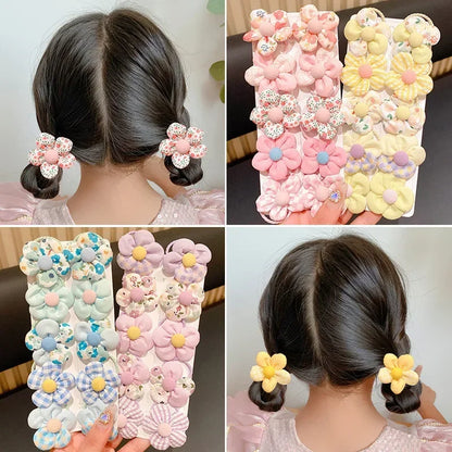 10Pcs/Set New Baby Girl Cute Colors Flower Hair Bands Ponytail Holder Chilren Soft Scrunchies Rubber Kid Hair Accessories