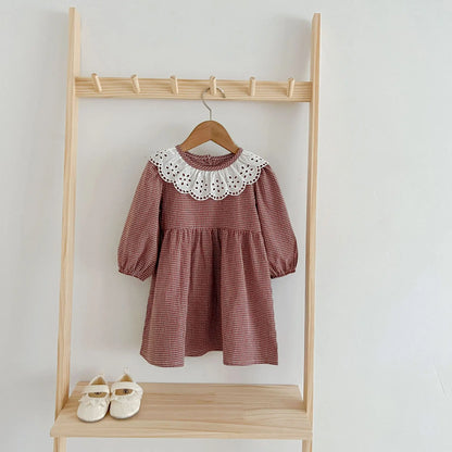 Robe d'automne à manches longues et col en dentelle pour bébé fille, tenue princesse pour nouveau-né