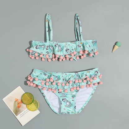Maillots de bain pour filles TUONXYE, ensemble haut court à épaules dénudées et culotte à imprimé floral, bikini pour enfants, vêtements de plage