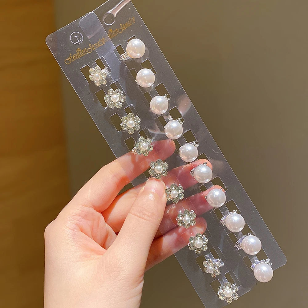 10 Pieces Girls Cute Self-colored Artificial Pearl Flower Hair Clips