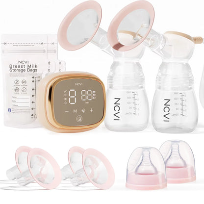Tire-lait électrique double NCVI – 4 modes et 9 niveaux d'aspiration, ultra-silencieux, affichage LED, sachets de conservation du lait inclus