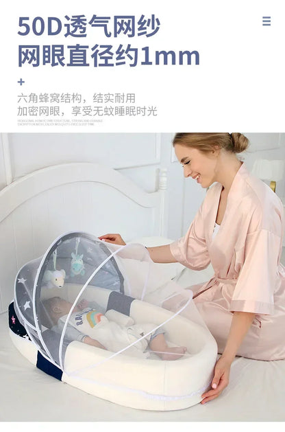 Portable Nest Bed Baby Crib Foldable Movable Newborn Bed Bumper Protection Anti-pressure Baby Lounger With Mosquito Net