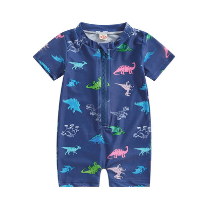 Maillot de bain anti-éruption pour tout-petit garçon, barboteuse à fermeture éclair et manches courtes, imprimé baleine/dinosaure, maillot de bain pour bébé, 3 mois à 3 ans