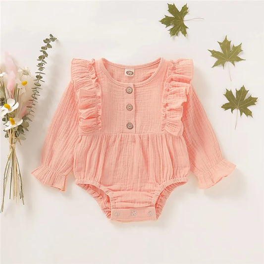 Barboteuse en coton pour nouveau-né fille, 3 couleurs, manches longues, volants, tendance, printemps et automne, pour bébé fille de 0 à 12 mois