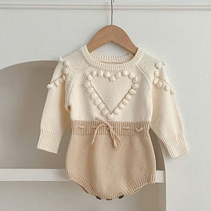 Body tricoté pour nouveau-né fille, couleur unie, ajouré, manches longues, automne, printemps, combinaison tricotée pour bébé fille