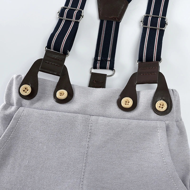 Ensembles de vêtements pour bébés garçons, 3 pièces, chemise à nœud papillon, barboteuse, pantalon et chapeau, robe pour nouveau-né, costume de fête pour homme