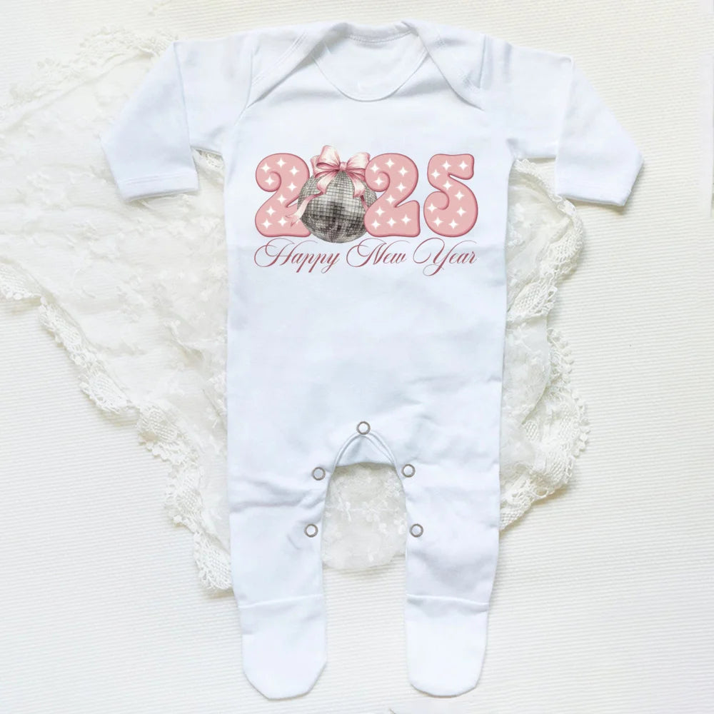 Combinaison de nuit imprimée Hello 2025 pour bébé, barboteuse, bonne année, nouveau-né, combinaison, pieds pour bébé, body à manches longues