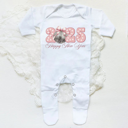 Combinaison de nuit imprimée Hello 2025 pour bébé, barboteuse, bonne année, nouveau-né, combinaison, pieds pour bébé, body à manches longues
