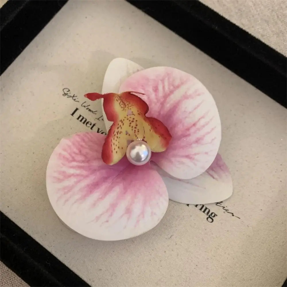 Pince à cheveux en tissu avec fleur, orchidée papillon, style coréen, épingle à cheveux en forme de fleur, accessoires pour cheveux féminins, pince à cheveux en perles pour fille, bord de mer