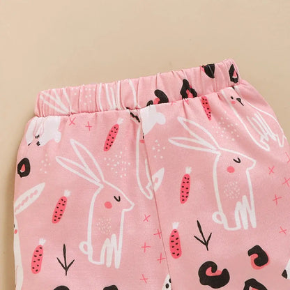 Ensemble 3 pièces pour nouveau-né fille, barboteuse à imprimé lapin + pantalon avec nœud papillon, tenue d'été décontractée
