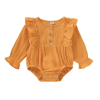 Barboteuse en coton pour nouveau-né fille, 3 couleurs, manches longues, volants, tendance, printemps et automne, pour bébé fille de 0 à 12 mois